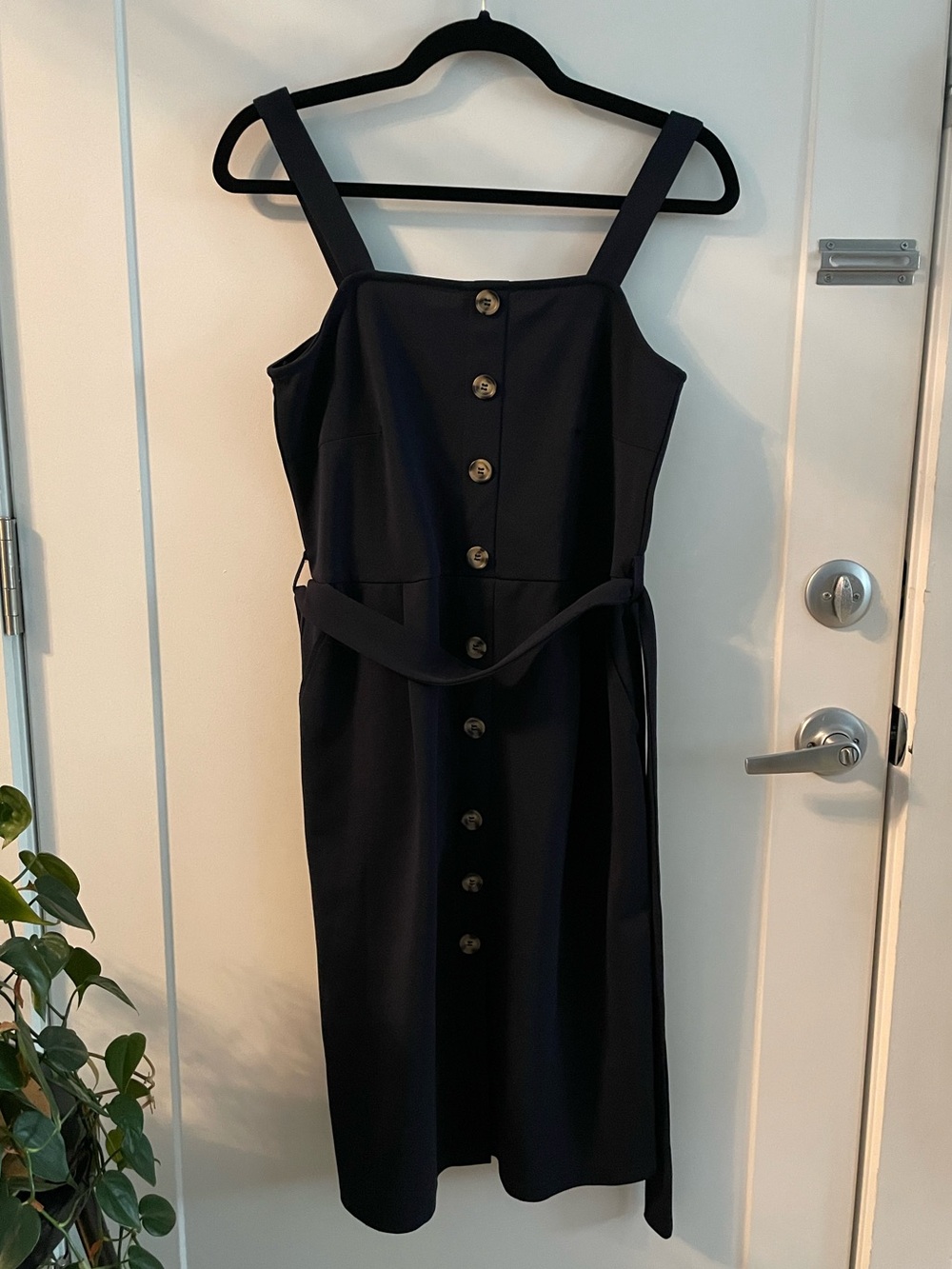 Classic Navy Button-Front Belted Summer Dress